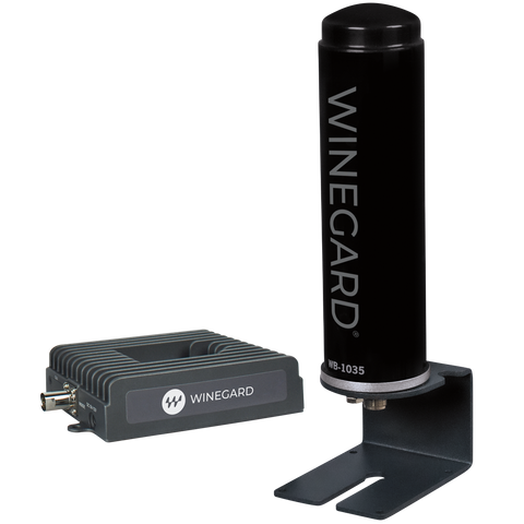 Black Winegard RangePro WB-1035 Signal Booster Indoor Outdoor Units - Side View | United RV Parts