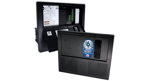 Black WFCO Auto-Detect Power Center - Open and Closed View Comparison | United RV Parts