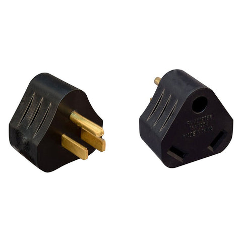 Black PVC RV Power Cord Adapter 15A Male to 30A Female - Both Sides View | United RV Parts