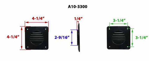 Valterra A10-3300 Battery Vent Louver Dimensions - Technical Diagram | United RV Parts