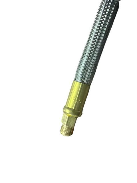 Brass Inverted Flare Fitting on RV Propane Hose - Close-Up Detail | United RV Parts