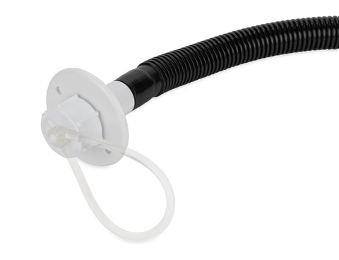 White Sink Drain Cap with Black Flexible Hose - End Connection | United RV Parts