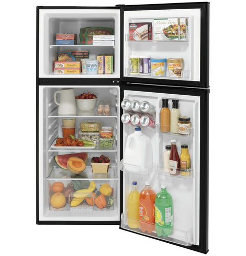 Black GE RV Refrigerator Interior Storage - Open Doors View | United RV Parts