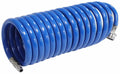 Blue Coiled RV Fresh Water Hose with Quick Disconnect Fittings - Side View | United RV Parts