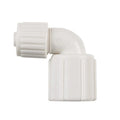 White Polysulfone Swivel Elbow Fitting 3/8 x 1/2 FPT - Side View | United RV Parts
