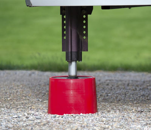 Red Andersen Jack Block Under Trailer Jack Post - Close Up | United RV Parts