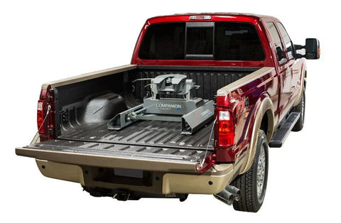 Red Ford Truck with B&W Companion Slider Hitch Installed - Truck Bed View | United RV Parts
