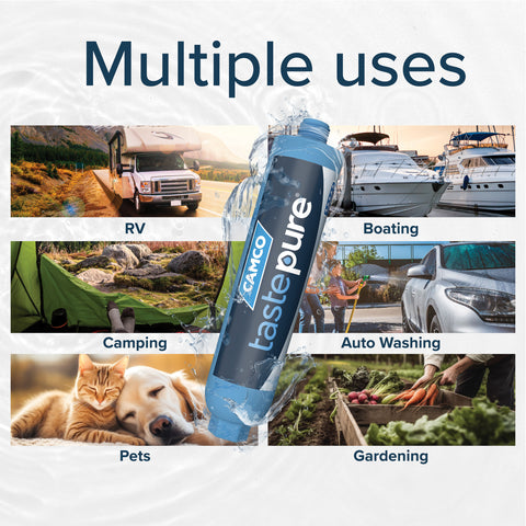 Camco | Filtro de agua TastePURE XL para RV/Marina con protector de manguera flexible | 40019