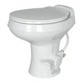 White Plastic Lippert Flow Max RV Toilet - Side Angle View | United RV Parts