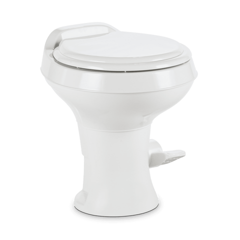 White Dometic 300 RV Toilet - Side Profile View | United RV Parts