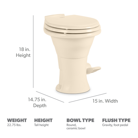 Dometic 310 RV Toilet Dimensions - 18in Height 15in Width | United RV Parts