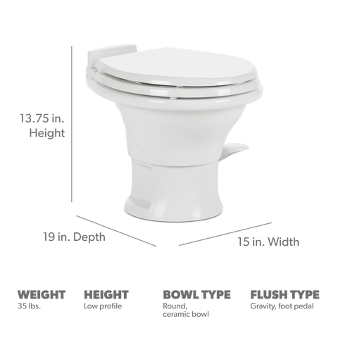Dometic 311 Low Profile RV Toilet Dimensions - 13.75in Height | United RV Parts