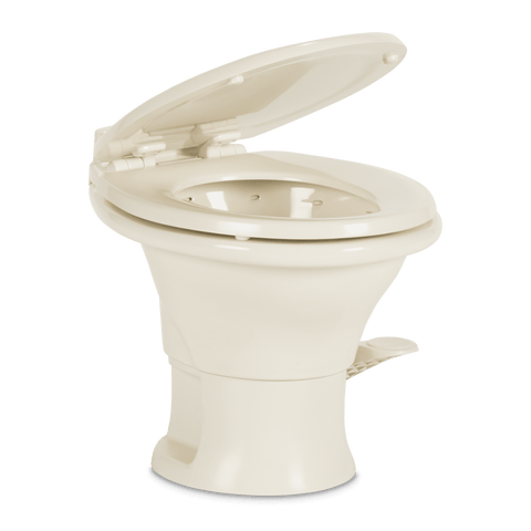 Bone Ceramic Dometic 311 RV Toilet with Open Seat - Side Angle | United RV Parts