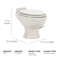 Dometic 321 Low Profile RV Toilet - Dimensions Diagram 15 in. Height 22 in. Depth Ceramic Bowl | United RV Parts