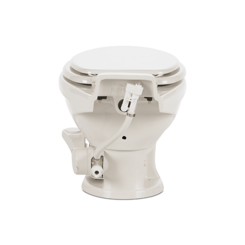 Bone Ceramic Dometic 321 RV Toilet - Rear View Showing Flush Valve and Water Connection Detail | United RV Parts