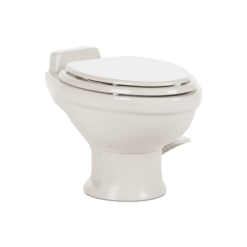 Bone Ceramic Dometic 321 Low Profile RV Toilet - Front Three-Quarter View with Foot Pedal | United RV Parts