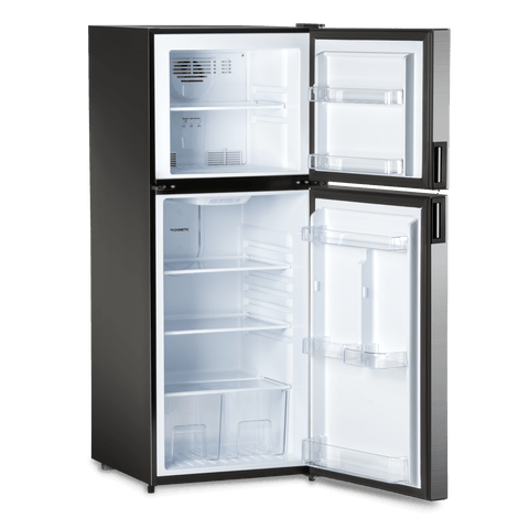 White Interior Dometic DMC4101 Refrigerator - Open View with Shelves | United RV Parts