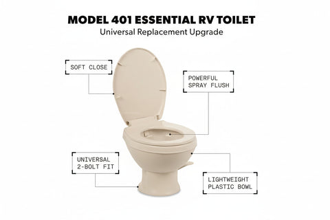 Dometic | 401 RV Toilet | 9610008279 | Bone | Low Profile