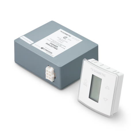 White Dometic CT Single Zone Thermostat with Control Board - Angled View | United RV Parts