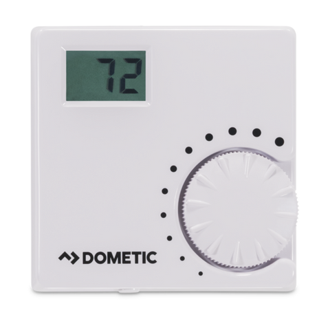 White Dometic Digital Furnace Thermostat 9610008133 Heat Only - Front View | United RV Parts