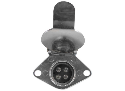 Blue Ox BX8861 Chrome 4-Wire Socket Adapter Front View with Mounting Bracket | United RV Parts