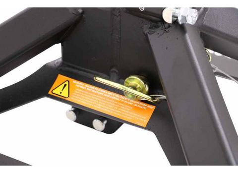Orange Safety Warning Label on Blue Ox BXR2100 Hitch - Close-up Detail | United RV Parts