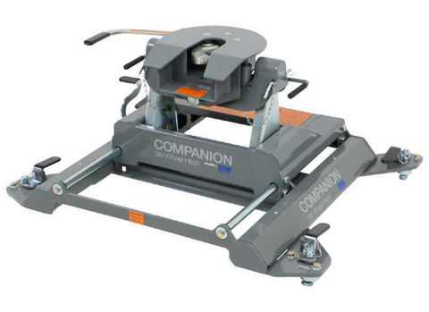 Gray B&W Companion Hitch with Orange Safety Labels - Front View | United RV Parts