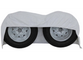 White ADCO Double Axle RV Tire Cover Over Two Trailer Wheels - Front View | United RV Parts