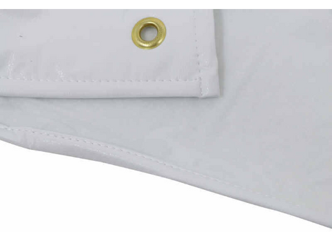White Vinyl RV Tire Cover Corner Detail with Brass Grommet - Close-Up | United RV Parts
