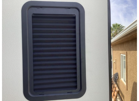 Black Entry Door Window Shade - Fully Closed Position Exterior View | United RV Parts
