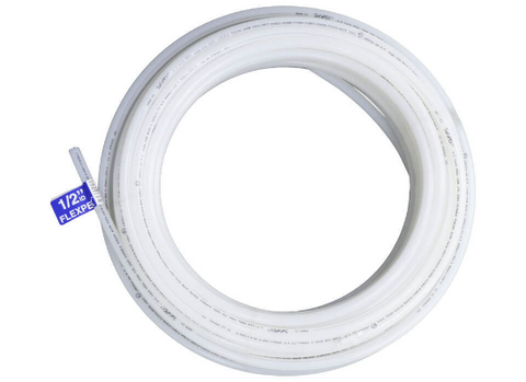 White Flair-It 1/2" FlexPEX RV Plumbing Tubing Coil with Size Tag - Side View | United RV Parts