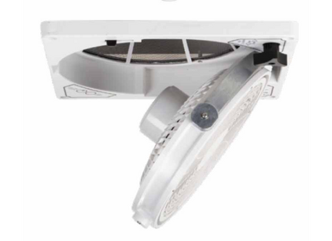 White MaxxAir Pivot Fan 00-62000 - Side Angle Showing Pivoting Head Feature | United RV Parts