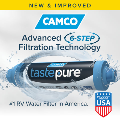 Camco | Filtro de agua TastePURE XL para RV/Marina con protector de manguera flexible | 40019