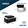 Camco CAM-200 20L Portable Refrigerator Dimensions Chart | United RV Parts