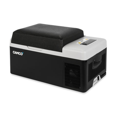 Black Camco Portable Refrigerator CAM-200 - Closed Front View | United RV Parts