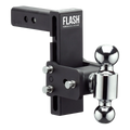 Black Forged Steel Flash Force Adjustable Ball Mount with Dual Chrome Hitch Balls - Angled Studio View | United RV Parts