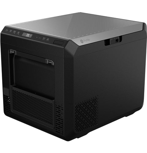 Black GE Profile 50L Electric Cooler PRV02ATTBB - 3/4 Angle View | United RV Parts