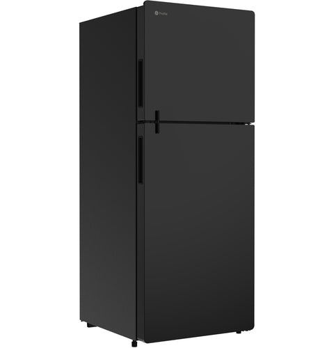 Black GE Profile 12V DC Top Freezer Refrigerator - Side Angle View | United RV Parts