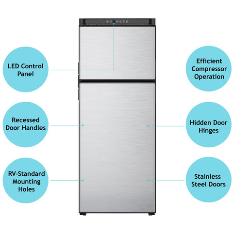 Stainless Steel Norcold Polar 12V Refrigerator Features - Front Highlights | United RV Parts