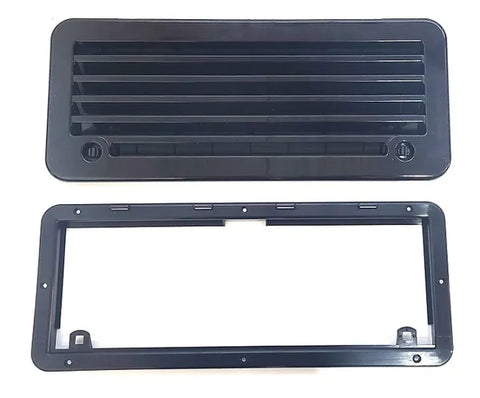 Black Norcold RV Refrigerator Vent Cover with Mounting Frame - Separated View | United RV Parts