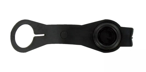 Valterra Black 3/4 Inch RV Fresh Water Inlet Plug and Strap - Top View Flat Lay | United RV Parts