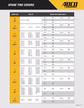 ADCO Spare Tire Cover Size and Compatibility Chart Showing Part Numbers by Tire Size | United RV Parts