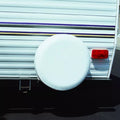 ADCO White RV Spare Tire Cover Mounted on Travel Trailer - Lifestyle View | United RV Parts