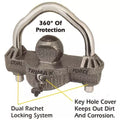 Trimax Coupler Lock Features Diagram - 360 Degree Protection Detail | United RV Parts