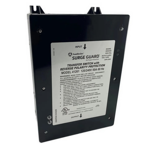 Black Southwire 41261-011 Transfer Switch - Front Label Detail | United RV Parts