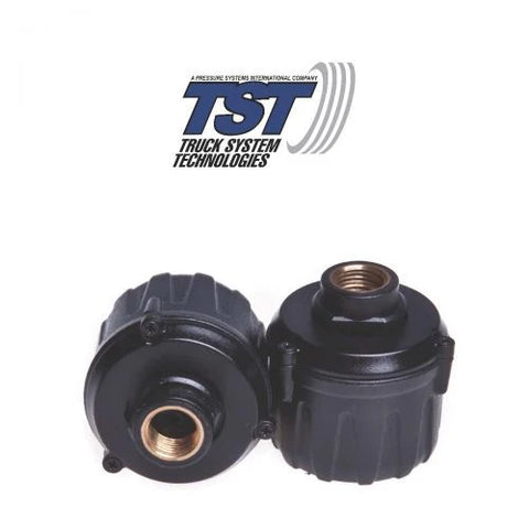 Black Plastic RV Tire Pressure Sensors - Close-up Pair View | United RV Parts