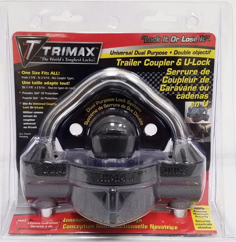Trimax Universal Dual Purpose Trailer Coupler Lock - Package Front | United RV Parts