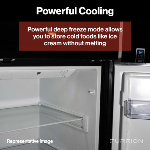 Furrion Arctic RV Refrigerator Interior - Deep Freeze Mode Glass Shelf Detail | United RV Parts