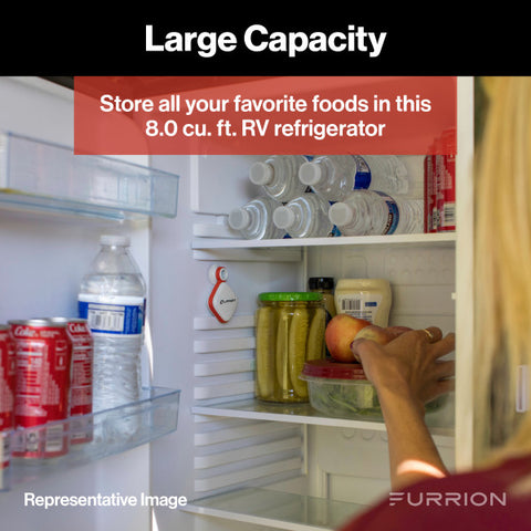 Furrion Arctic 8 Cu Ft 12 Volt RV Refrigerator Interior Loaded with Food - Storage Capacity View | United RV Parts