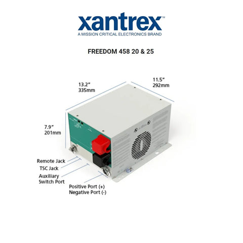 Xantrex Freedom 458 Dimensions Diagram with Port Labels - Technical Specifications | United RV Parts